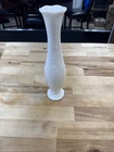 Vintage 10"  White Milk Glass Bud Vase with Vine Design on Sides
