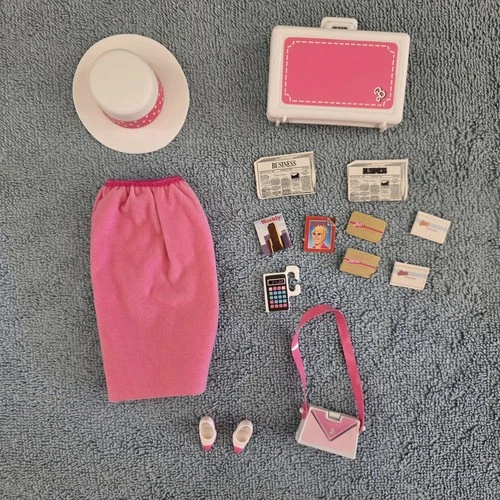 Vintage 1984 Barbie Day To Night #7929 Pink Skirt, Briefcase, Purse Accessories