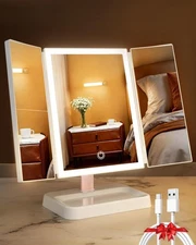 Vanity Mirror with Lights, Makeup Mirror 1X, 2X, 3X Magnification, Trifold 9"...