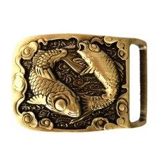 Two Fishes Belt Buckle Solid Brass Shiny Vintage Antique Western Cowboy Boucle
