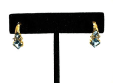 Vintage 14K Yellow Gold Blue Topaz and Diamond Accent Earrings