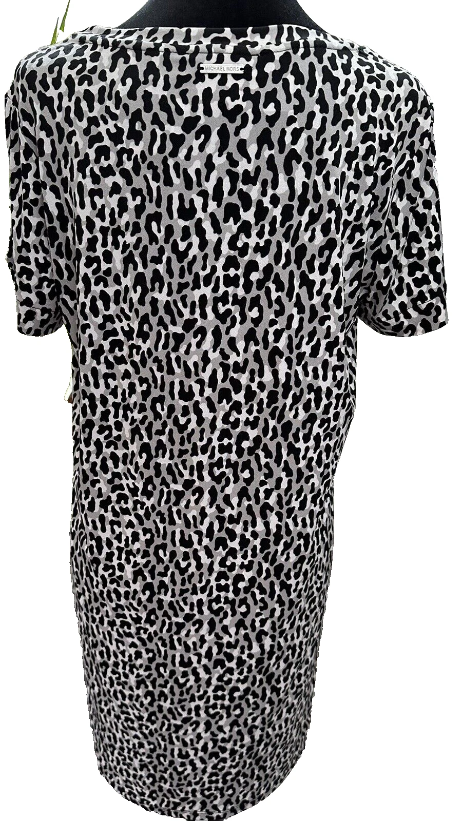 Abito donna Michael Kors maglia leopardata tubino nero bianco maniche a spacco nuovo con etichette