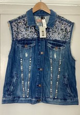 Topshop Moto Vintage Embellished Dream Catcher Denim Jacket/ Gilet.