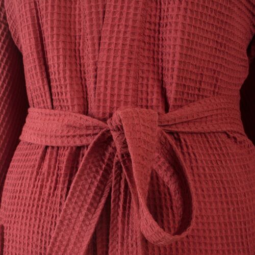 Red Unisex Hotel Bathrobe Belt 100% Cotton Robe Sleepwear Waffle Nightwear - Picture 2 of 7