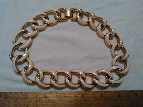 Vintage LES BERNARD Collar Necklace Cream Enamel RUNWAY Couture Modernist