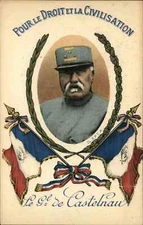 WWI Famous French Leaders Military Flags c1919 Postcard Le Gl de CASTELNAU