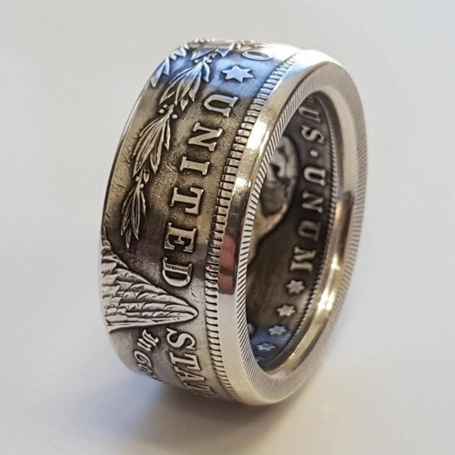 Silber Dollar Münzring Größe 6-13 Handarbeit Handarbeit selten Silber Morgan Herrenringe - Bild 12 von 12