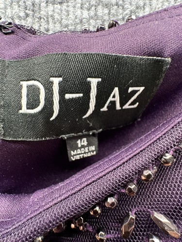 DJ Jaz Dress Women Size 14 Purple Sparkle Cap Illusion Glamour Cocktail Bling - Picture 9 of 11