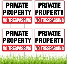 4 Pcs 12 x 9 Inch Private Property No Trespassing 12x9 inches, Red and Black