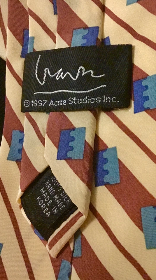 ACME STUDIOS TIE By Michael Graves 100% Seda com Listras e Quadrados Excl’t Cond. - Imagem 3 de 4