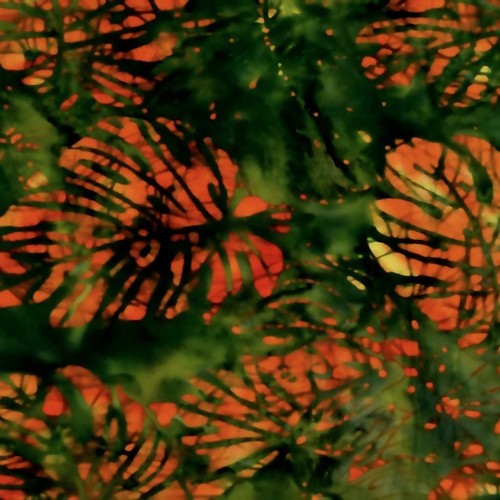 Hawaiian Print Batik, Beautiful Monstera Lau Lau, Green & Orange, BTHY or BTY - Picture 2 of 6