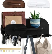 Black Solid Wood Mail and Key Holder for Wall Decorative Display - Includes M...