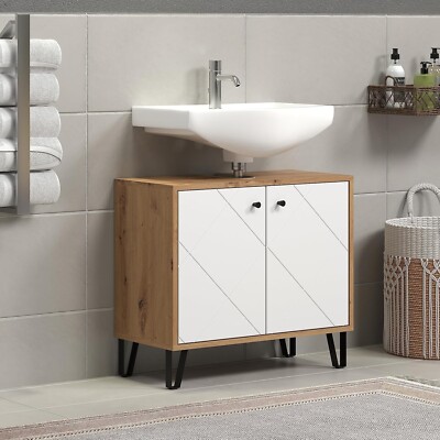 trendteam Waschbeckenunterschrank Unterschrank Weiß Eiche - Badezimmer - Touch