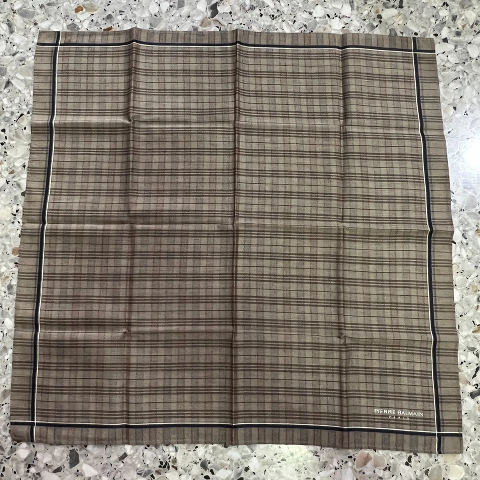 PAÑUELO HOMBRE BEIGE CUADROS Y CUADROS CLÁSICO ALGODÓN BOLSILLO ARTE CUADRADO 18" #PB7 Foto 3 de 3