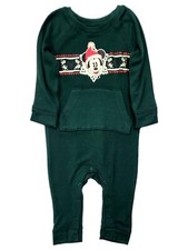 Infant Boys Green Mickey Mouse Christmas Long Sleeve Bodysuit Romper Outfit