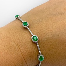 White Gold Bracelet Oval Green Emerald Diamond 14carat Used New Box UK Hallmark