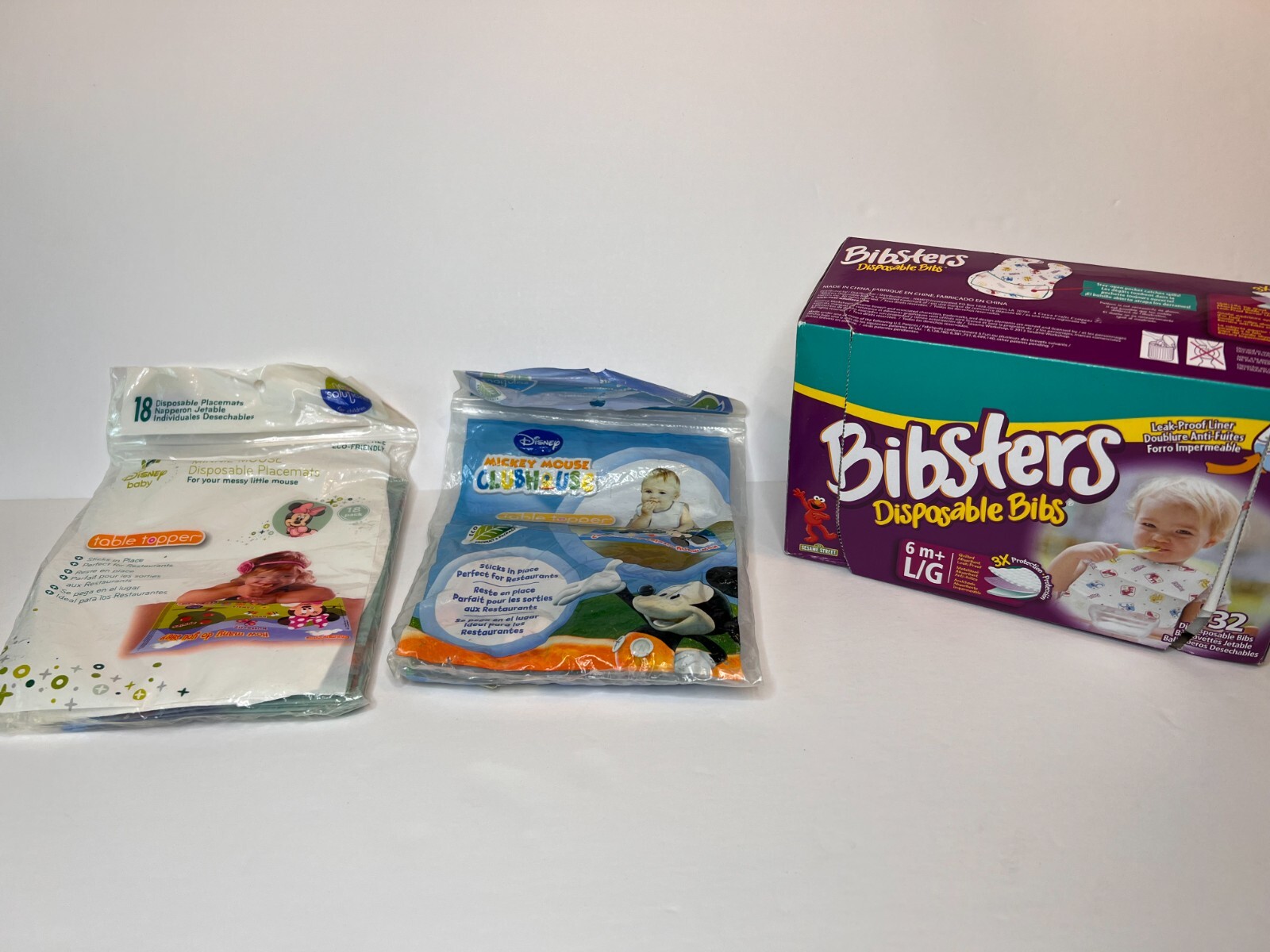 Bibsters Disposable Bibs, Mickey & Minnie Disposable Placemats Partial