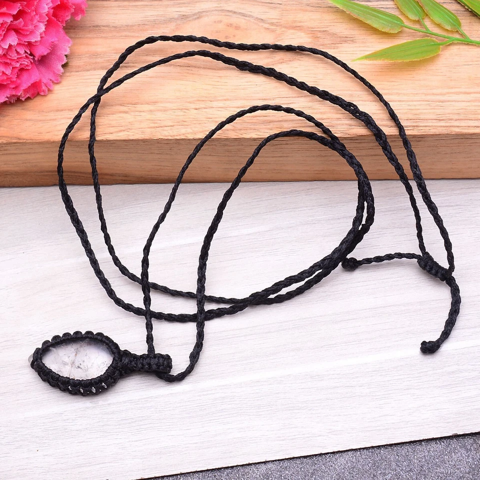 Handgefertigt Natürlich Rutil Quarz Boho Macrame Anhänger Heilung Kristall Kette - Bild 3 von 4