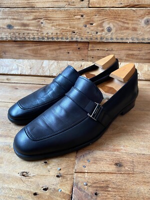 prada black leather mocassin flat loafers, men uk 8 US 9 , made in