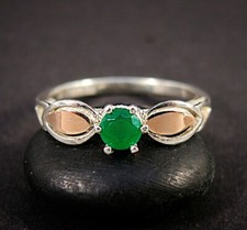 Gilded Sterling Silver Chalcedony Ring - Green Stone Cathedral Ring