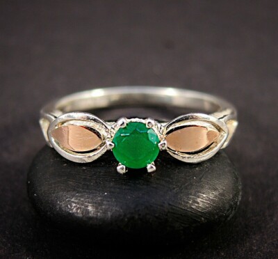 Vergoldeter Sterling Silber Chalzedon Ring - grüner Stein Kathedrale Ring