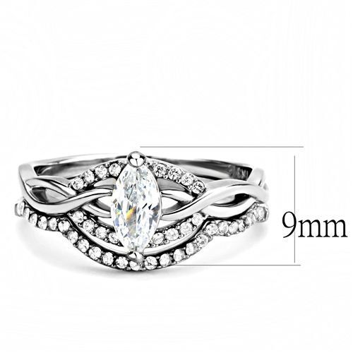 DAMEN MARQUISE SCHNITT CZ EDELSTAHL VERLOBUNG & HOCHZEIT 2 RING SET - Bild 3 von 5