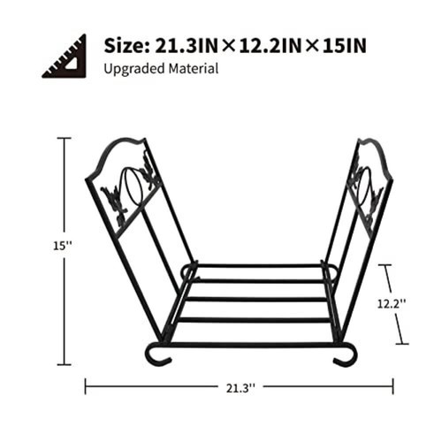 Log Rack for Fireplace. Powder Coated Metal. Foldable Black Leaf Design Scendor - Picture 2 of 8
