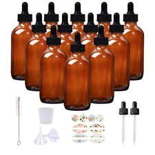 12 Pack 4oz Amber Glass Bottles with Glass Eye Droppers for Essential Oils, P...