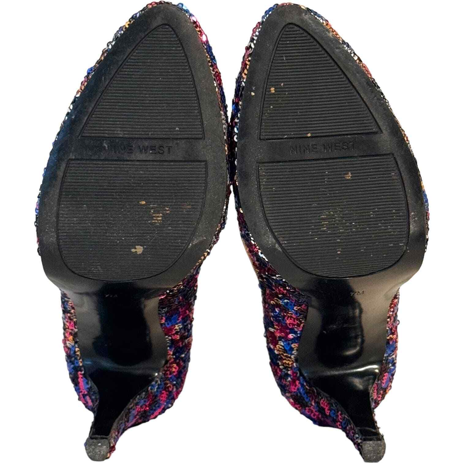 Nine West Multicolored Sequin Platform Heels Size… - image 9