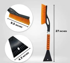 New 27 Inch Snow Brush with Scrapper for Car | Scratch-Free Bristle Head 