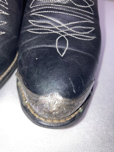 Vintage Texas Brand Cowboy Boots Silver Tip Black Leather Women’s 5-1/2 M - Picture 6 of 21
