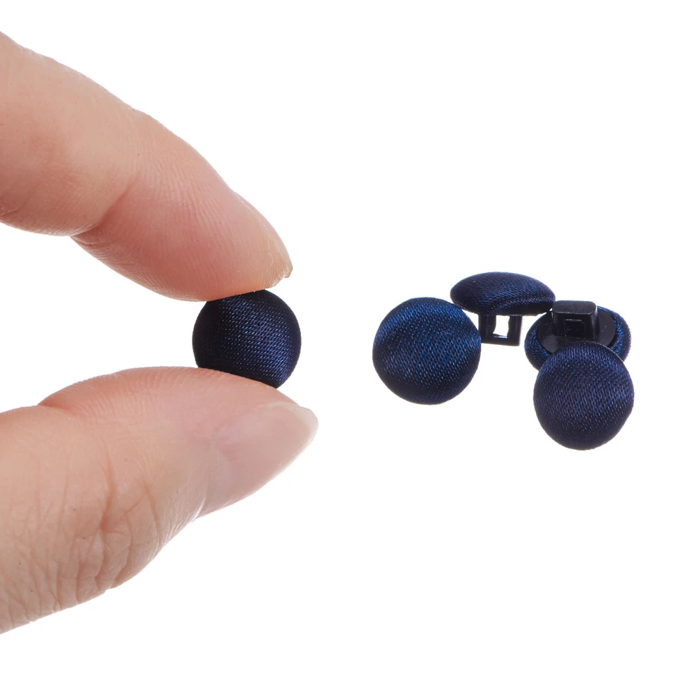 10pcs Fabric Cloth Covered Button 10mm Round Sewing Buttons Bright Navy Blue - Image 4 of 4