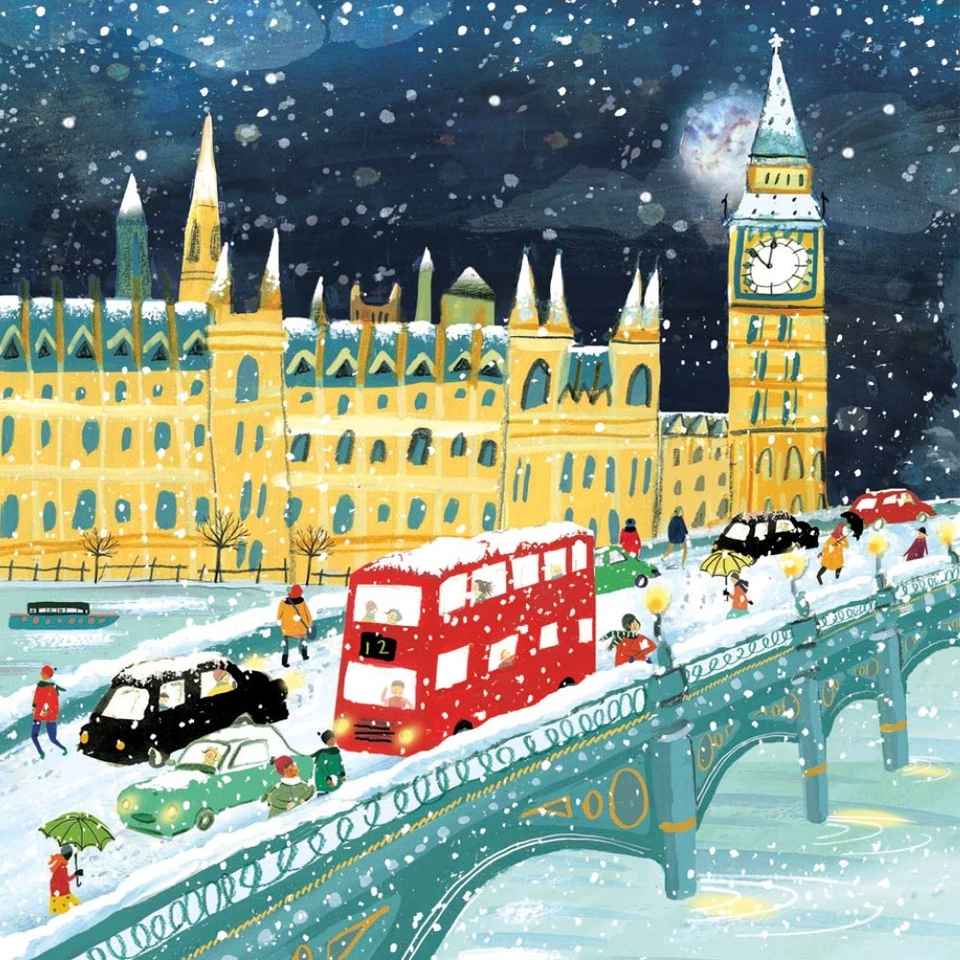 MUSEUMS & GALLERIES Snowing in London by Clair Rossiter Pack of 8 Charity Christmas Cards