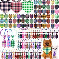 108 Pcs Dog Bandanas Bow Tie Set Bulk Fall Pet Triangle Scarf Plaid Pattern P...