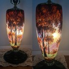 New ListingRestored Antique Vtg Hand Painted Chipped Ice Glass Table Lamp Arts Crafts Deco
