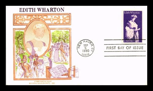 US COVER DORIS GOLD CACHETS FIRST DAY OF ISSUE EDITH WHARTON