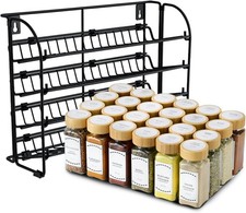 Spice Rack Free Standing 4-Tier & 24 Jars With Bamboo Lids Funnel Labels 100ml