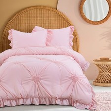 Pink Bedding Comforter Sets for Girls Ruffle Bedding Set Full/Queen Size with...