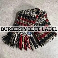 Y2K Burberry Blue Label Check Rib Knit Long Muffler Women Scarf Accessory Origin