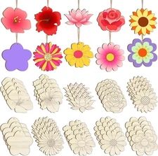 Gerrii 100 Pcs 3.15 inch Flower Wood Cutout for Crafts Unfinished Wood... 