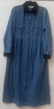 Vintage Faded Glory Long Denim Dress Black Collar Button Front Women’s 10 Y2K