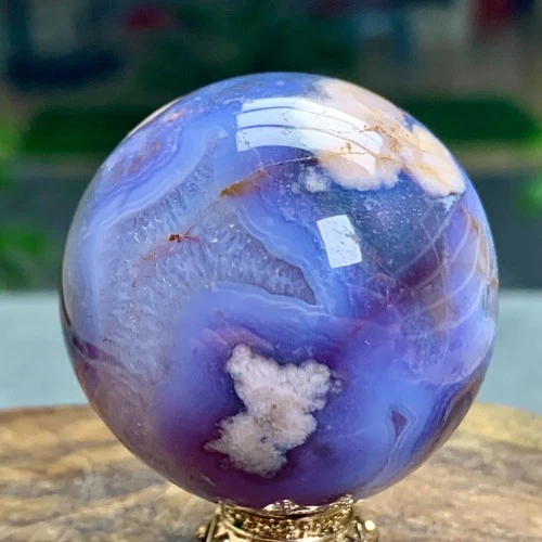 73G Natural blue cherry blossom agate sphere crystal ball specimen healing