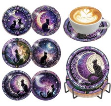 Diamond Art Coasters Kits for Adults - 6 PCS Cat DIY Coaster Diamond Art Kit wi,