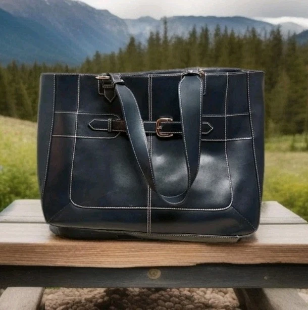 Bolso de mano vintage de cuero Wilson’s azul abierto minimalismo clásico 15x12x6 Foto 2 de 4