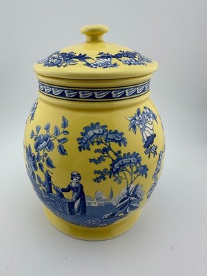 Spode Blue & Yellow Lidded Ginger Jar Canister L0407 Transferware