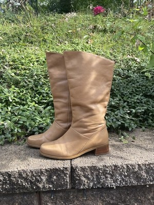 Vintage Markon Tan Leather Shelly Pull On Boots Size 6.5 Made In Brazil Mid Calf