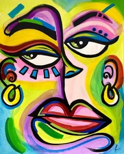 KTC 11x14 Modern Abstract Face Expressionism Acrylic Art Original Painting