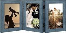 5x7 Three Picture Frame Trifold Hinged Photo Frame with 3 Openings Desk Top ...