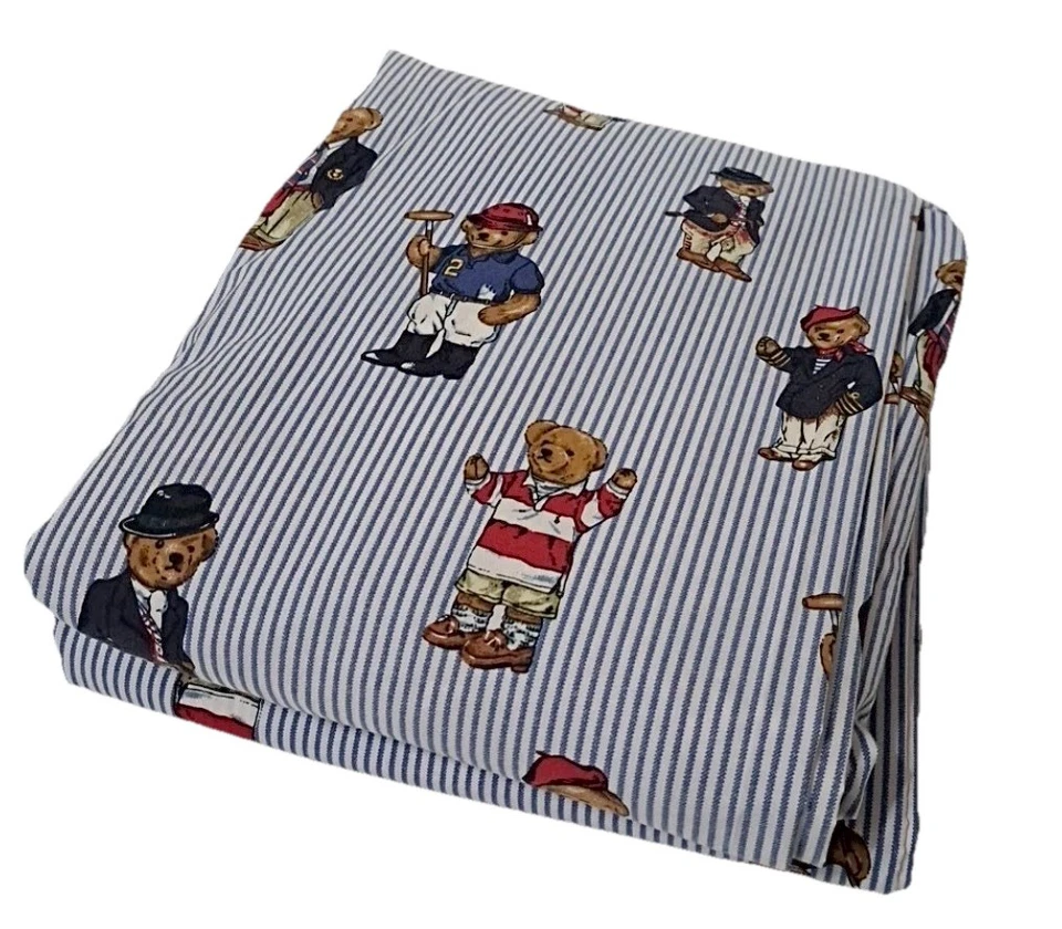 Комплект простыней Ralph Lauren Polo Bear в полоску - королевский (облегающий и плоский) - Изображение 2 из 4