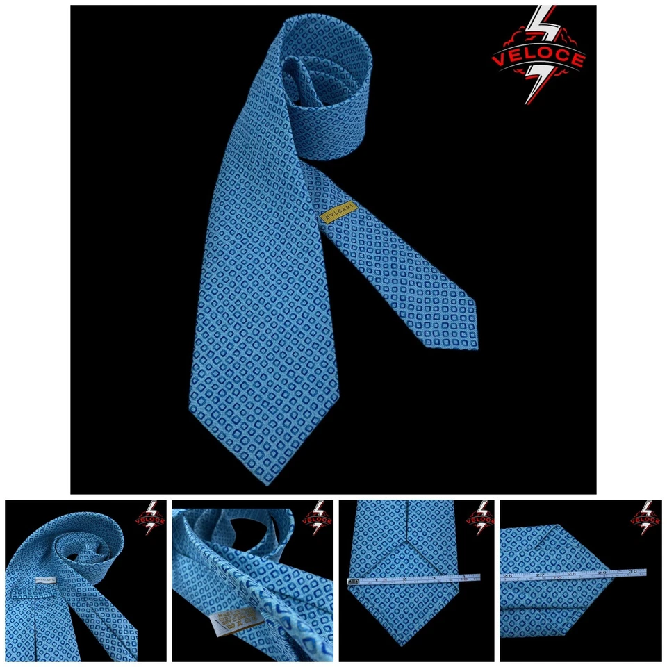 Corbata de seda de lujo geométrica azul BVLGARI hecha en Italia 59’’ x 3,75’’ nueva sin etiquetas  Foto 2 de 4